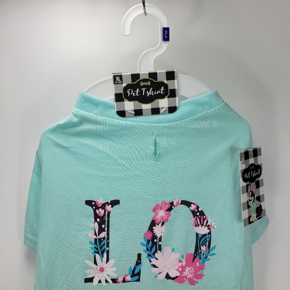 Woof Brand Pet Dog Love Spring Floral T Shirt Outfit Costume Size XL Teal Blue - Picture 3 of 11